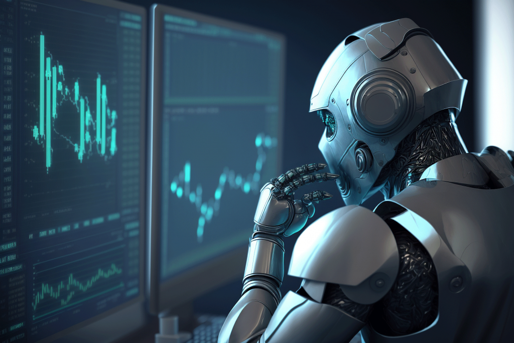 Roboter vor Bildschirm