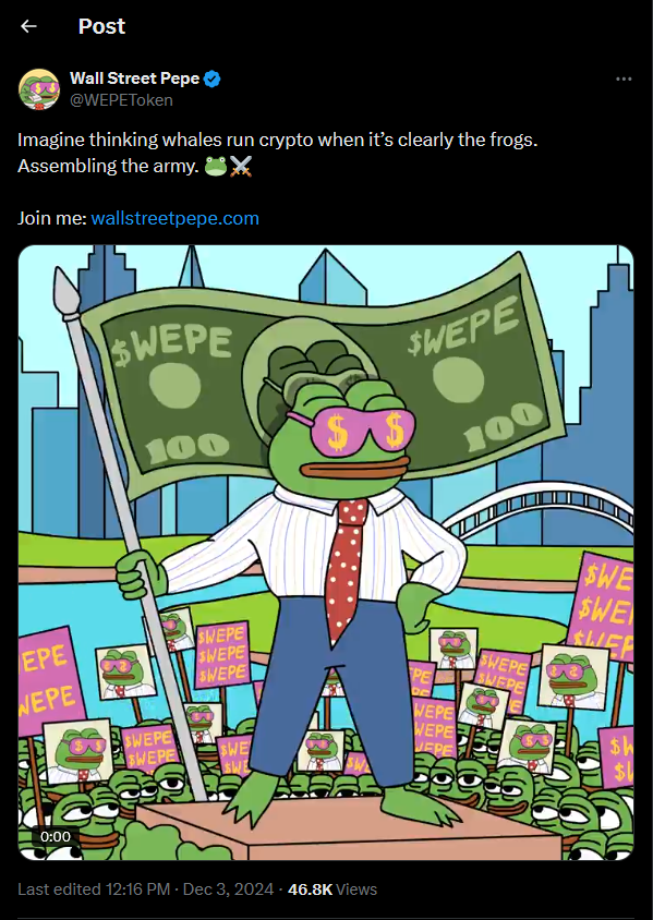 Wall Street Pepe Tweet