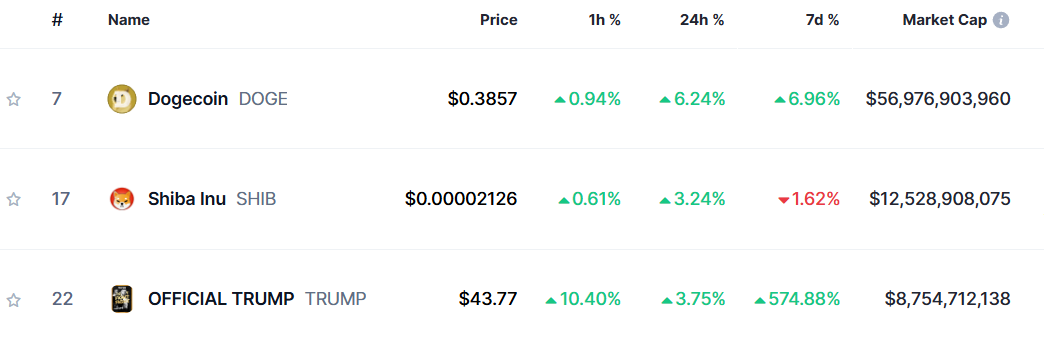 Top Meme Coins