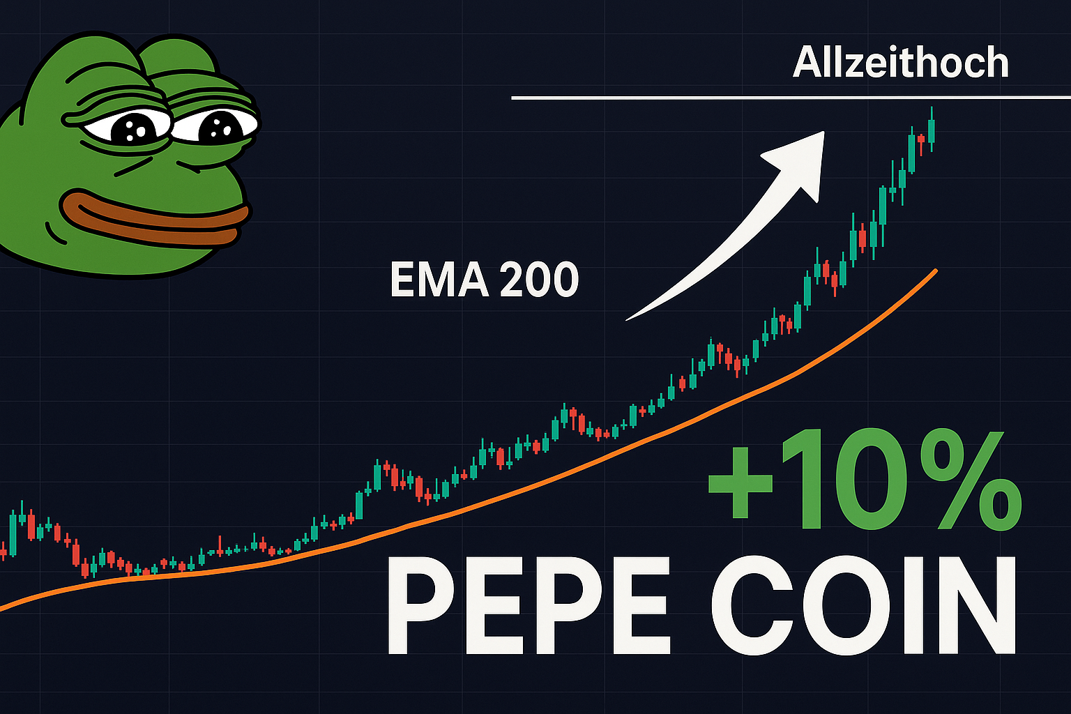 PEPE Coin mit 10% Plus: EMA 200 durchbrochen und Allzeithoch in Sichtweite