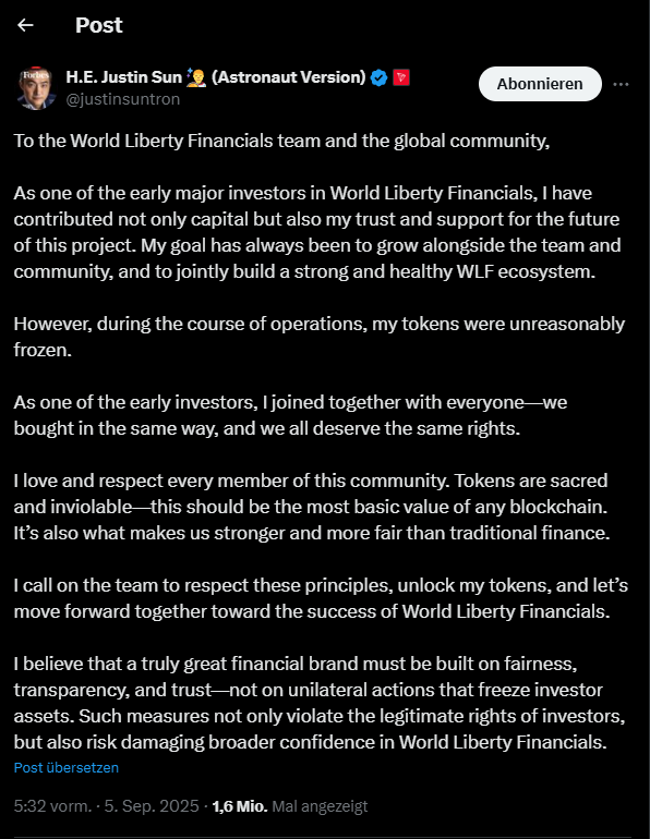 Tweet von Justin Sun